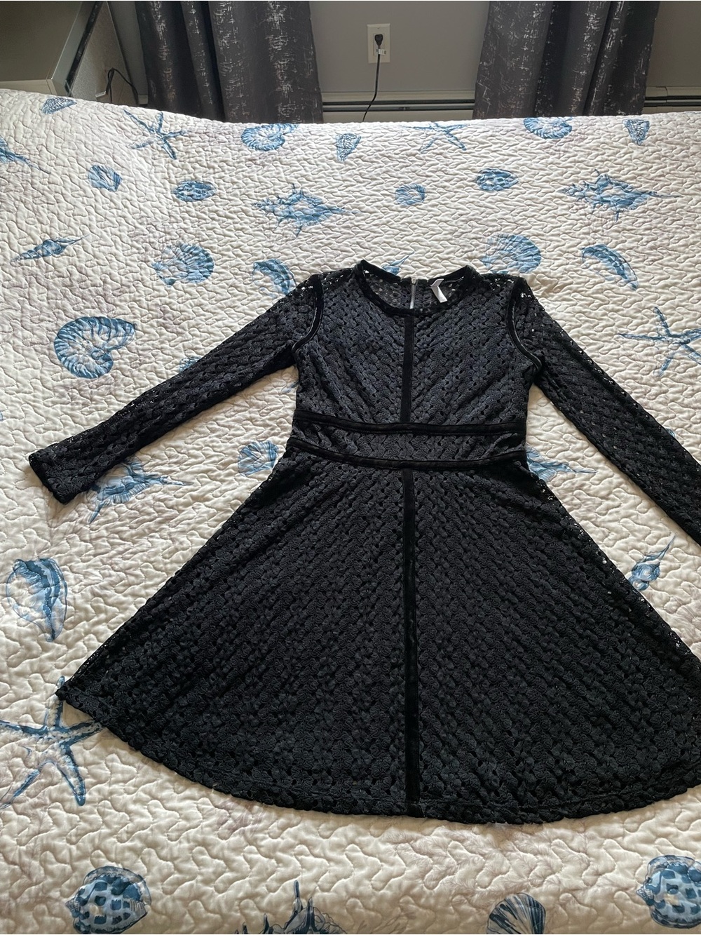 Xhilaration Black Lace Long-Sleeve Fit & Flare Mini Dress